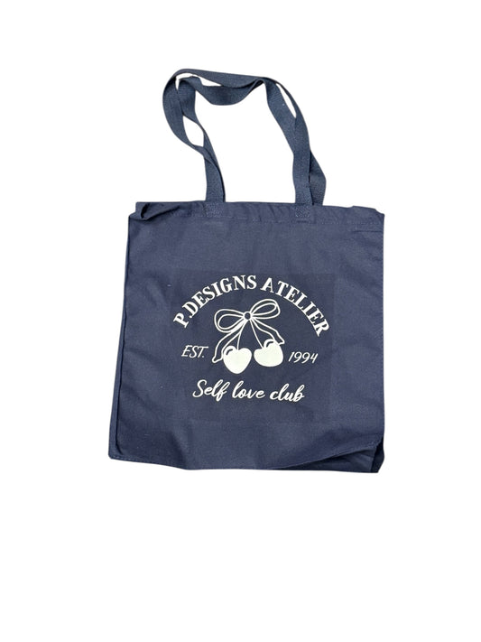 Cherry Tote Bag- Navy